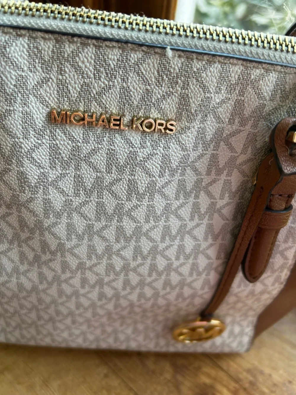 Michael Kors Charlotte Leather Top Zip Bag in Vanilla w/ Goldtone Hardware